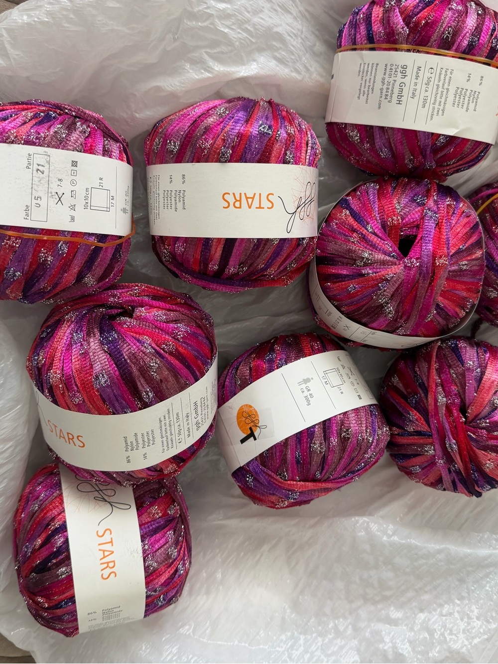Astars Ribbon Yarn Bundle in Pink, Purple & Silver Sparkle 9 lot